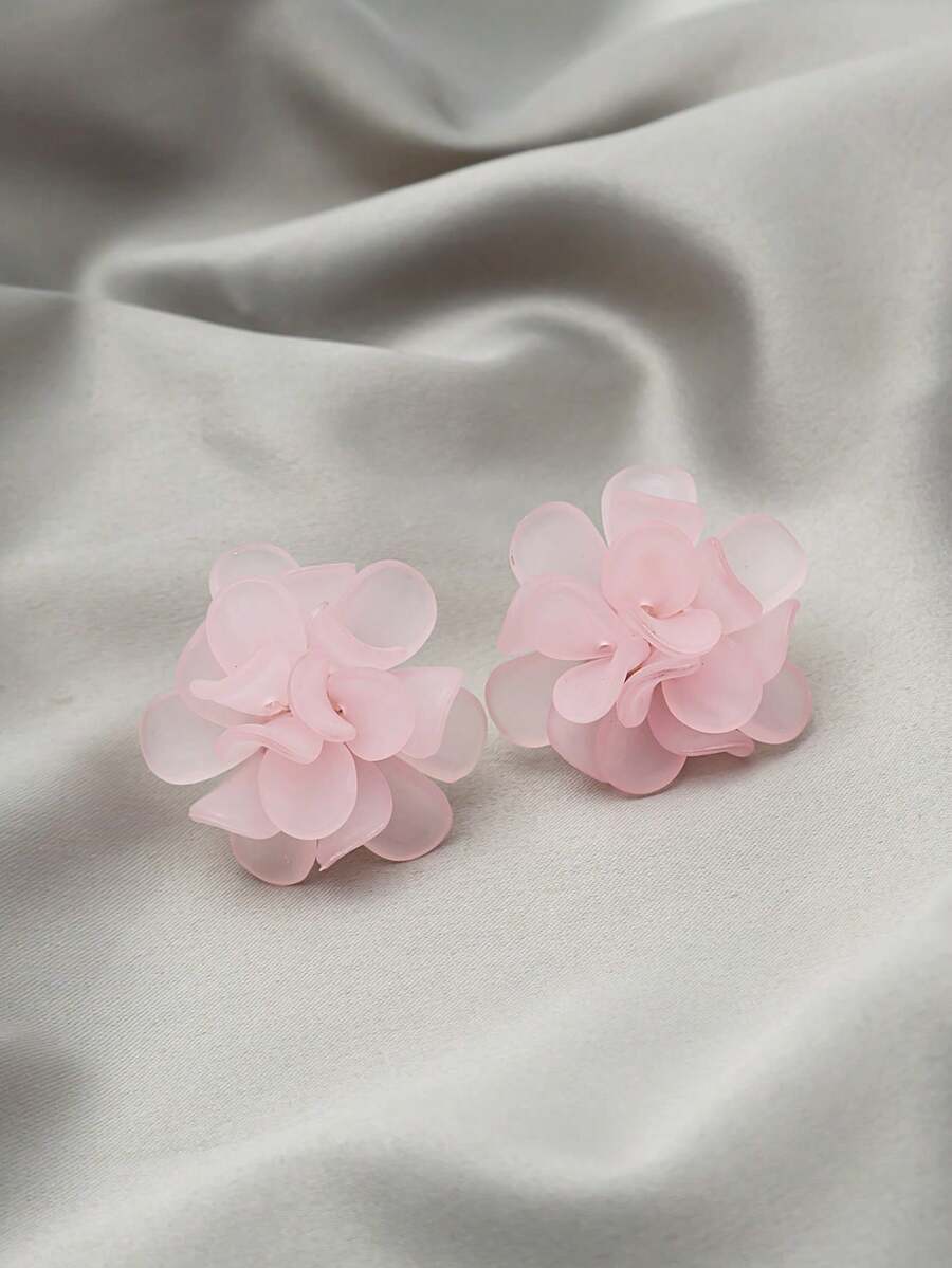 1 对花朵设计耳环，适合日常佩戴 - 粉色 - 查看 1