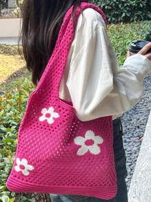 Women Hollow Woven Tote Bag, Suitable For Daily Shopping, Casual Crochet Handbag, Fashion Beach Bag, Multifunctional Knitted Hobo Bag, Large Capacity, Summer Essential, Perfect For Holiday And Vacation, Lightweight, Portable, Suitable For Teenage Girls, College Students, Outdoor, Travel, Christmas Gift, Beach Bag, Summer, Travel Essentials
