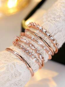 Tsnamer 6 件简约风格叠戴戒指套装 适合女士青少年女孩 14k 镀金镶晶莹方晶锆石订婚、求婚、结婚戒指 日常佩戴休闲派对珠宝生日礼物 - 戒指 - 查看 20