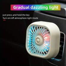 1 pieza Ventilador de salida de aire del coche con ajuste USB, ventilador turbo de 7 aspas de gran potencia con luz atmosférica de color degradado, bajo nivel de ruido y función múltiple, mini ventilador de refrigeración interior para el automóvil