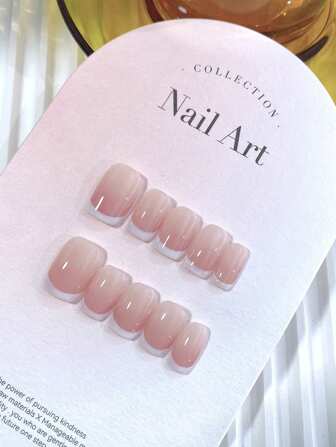 YINZIJIA Juego de 10 piezas de arte de uñas hecho a mano, diseño de uñas, parches de arte de uñas de estilo francés rosa con uñas cortas, arte de uñas rápido
