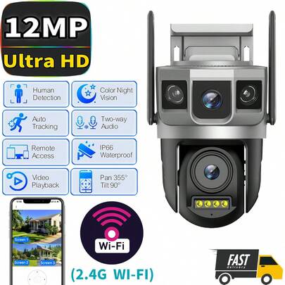 SWVW 12MP 6K PTZ WiFi Kamera Zewnętrzna Kamera Nadzorcza 10X Zoom Podwójny Obiektyw 3 Ekrany Wykrywanie Ludzi Kamera Bezpieczeństwa CCTV, 2.4GWIFI Zewnętrzne I Wewnętrzne Kamery Bezpieczeństwa Domowego, Bezprzewodowe Kamery WIFI, Kamery IP, Kamery PTZ, Kamera Pierścieniowa, Brak Kamery Nadzorcze, Kamery CCTV