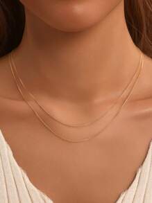 1 pieza Collar de cadena lateral de S925 plata pura chapado en oro para mujer, diseño minimalista de moda, adecuado para uso diario, se puede combinar con colgantes y capas con otros collares.