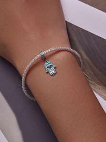 WOSTU 1pc 925 Sterling Silver Hand Pendant Blue Design Charm Bead Fit For Women Original Bracelet Fine Jewelry Gift