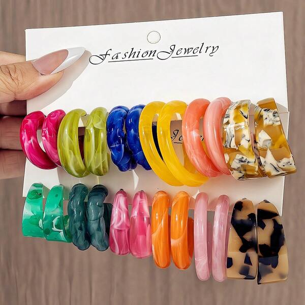 6-12 peças/conjunto de brincos em forma de C de resina acrílica da moda