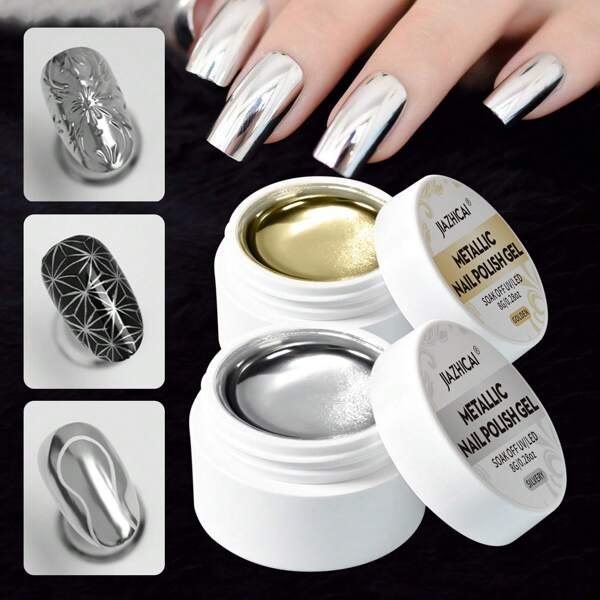 8G Metal Glue Golden & Silvery, New Product Nail Art High Density Edge Painting Flower Color Painting Platinum Glue Mirror Metal Glue Silvery Flash Strong And Lasting Used In Salon Nail Art, DIY Manicure Beauty Gift For Women