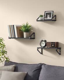 VASAGLE Wall Shelf, Floating Shelf, Set Of 3, Shelf, 2 Mounting Options, Display Shelf, For Living Room, Kitchen, Study, Bathroom, Ink Black And Matte Black - Black - View 1