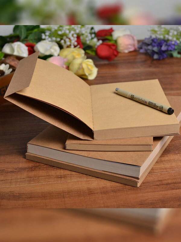 Brown Kraft Cover Sketchbook/Journal/Diary/Note Book With Blank Kraft Paper,Hardcover Sketchbook For Journal For Drawing, Art, Travelers Gifts, Students And Office Supplies(16k/32k 124 Pages),School Supplies,Back To School