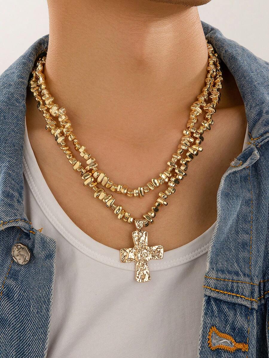 Collar con colgante de cruz asimétrico de CCB para hombres, estilo versátil hip hop