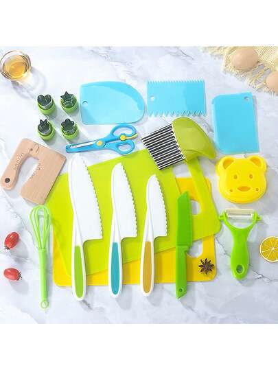 8/27件儿童厨房烹饪工具套装 幼儿切菜工具不伤手 儿童仿真过家家玩玩具 适用于幼儿切菜、蛋糕、蔬果 亲子厨房互动玩具套装 (部分配件颜色形状随机)