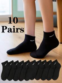 10 Pairs Striped Kids Socks, Unisex Boys & Girls, Breathable Short Socks, Soft & Comfortable, Suitable For Daily Wear - Black - View 6