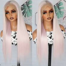 13X6 Free Part Platinum Blonde Lace Front Wigs 28 Inch Pre Plucked Long Straight Hair Wigs Glueless Soft Ash Blonde Colored Wigs Heat Resistant Fiber Hair Synthetic Lace Front Wigs For Women For Daily Christmas Party Cosplay Use - Ice Pink - 查看 6
