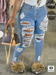 Ripped Skinny Jeans, Minimalist And Fashionable, Suitable For Summer