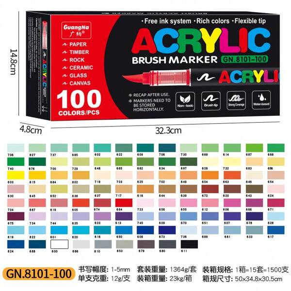 GuangNa New100 Color Brush Marker Acrylic Art Painting Student Class DIY,School Supplies,Back To School
