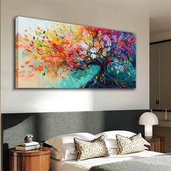 1pc Vibrant Watercolor Tree Canvas Art, Colorful Abstract Painting , Ideal For Living Room, Bedroom, Office, Cafe Decor No Frame 50x100cm/19.68x39.37inch