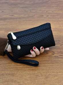 1PC 简约女士手拿钱包韩版浮雕格子小钱包零钱包