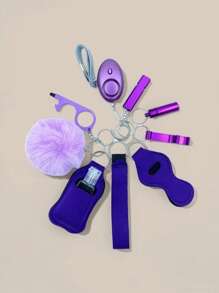 Juego de 9 piezas de llavero de autodefensa para mujeres, incluye alarma, rompedor de ventanas, abridor de botellas, silbato, dispensador de jabón, estuche para lápiz labial, pulsera, pastillero, llavero para exteriores, regalo festivo, accesorios para automóvil, dije para bolso, estilo gótico y Y2K