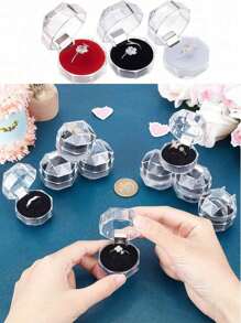 3PCS Cute Acrylic Valentine's Day Engagement Wedding Party Favors Ring Box, Earrings Earring Ring Storage Box, Jewelry Display Box, Transparent Crystal Plastic Ring Box, Earrings Jewelry Storage Display Box, Wedding Valentine's Day Favors Box, Exquisite High-End Convenience Goods