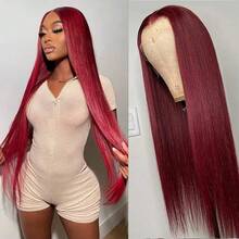 Uveous 99J Burgundy Red Lace Front Human Hair Wigs Colored 13x4 HD Lace Frontal Wig Straight 100% Human Hair Red Wigs For Women - S99J - 查看 8