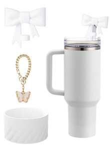 4 件/3 件硅胶螺旋纹理杯套，蝴蝶结吸管盖适合 10 毫米/0.39 英寸吸管，卡通可爱设计，防滑防摔降噪，兼容 、蝴蝶吊坠配件、运动水壶配件套装、生日礼物、返校用品 - 彩色 - 查看 10