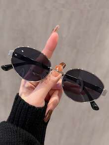 1 件复古棕色椭圆形时尚眼镜，90 年代女士金属细框设计师风格，适合夏季海滩度假、户外、旅行的服装、假期和日常生活 - 棕色 - 查看 7