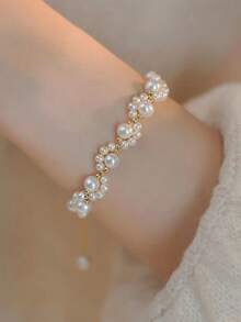 1 件精致仿珍珠猫爪手链，适合女孩日常佩戴，送给朋友的绝佳礼物 - 均碼 - 查看 3