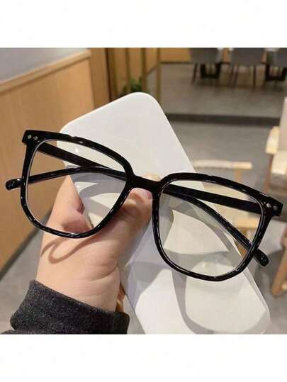 1 Paar Damen Super leichte Kunststoff Großrahmen Nieten Quadratischer Rahmen Street-Style Brillen, unauffällig auf der Nase, vielseitig für den täglichen Gebrauch, Oversized leichter Rahmen Brillen