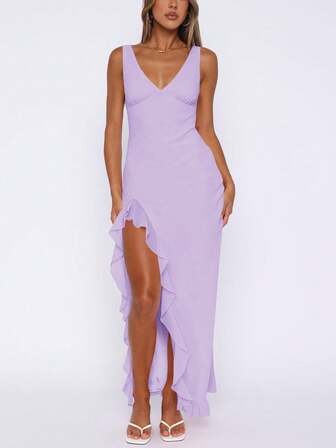 European & American Style Women Summer New Arrival Ruffle Hem Sexy Party Cocktail Dress, Versatile Formal Gown