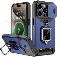 Protective Case With Sliding Camera Slot & Ring Holder For IPhone 16, 15, 14, 13, 12, 11 Pro Max, Plus Models
