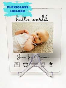 1 Customized Personalized Newborn Birth Statue Sign: Customized Baby Announcement Gift With Photos And Statistical Data - Acrylic Souvenir For Baby Decoration - Transparent - View 5