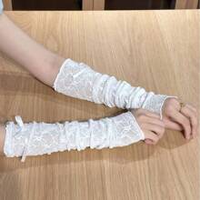 Summer Thin - Style Bow - And - Lace Arm Sleeves For Sun Protection. They Can Be Used As Socks And Are Versatile For Beach Cosplay In Summer.