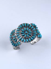 FANYINAN 1pc 2025 New Turquoise Metal Half Hinged Bangle, Bohemian Elegant Exotic Dancing Accessory - Daisy - View 6