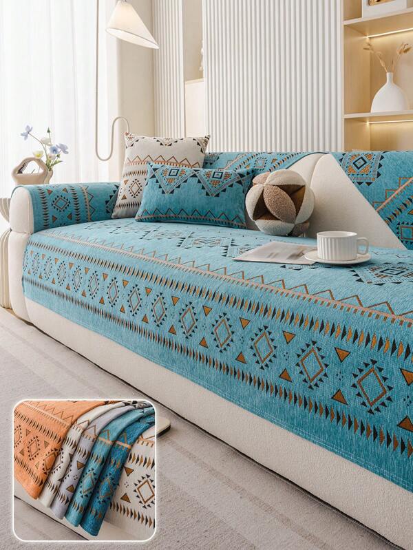 1 pièce Housse de canapé en chenille brodée, 100% polyester, durable et amie des animaux de compagnie, housse de meuble de style bohème convenant pour un fauteuil simple, un canapé 2/3/4 places et un canapé d'angle, pour le salon, la chambre à coucher et le bureau, pour toutes les saisons
