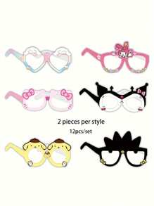 Sanrio Birthday Party Glasses Prop Set - Hello Kitty, My Melody, Kuromi-Themed Paper Photoboot Eyewear Decorations, No Feathers For Seasonal Holiday Parties