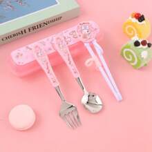 Sanrio Sanrio My Melody Stainless Steel Fork And Spoon Set With Box, Cartoon Cute Portable Reusable Tableware, Cute Home And Outdoor School Supplies, Camping Accessories Christmas Birthday Gifts