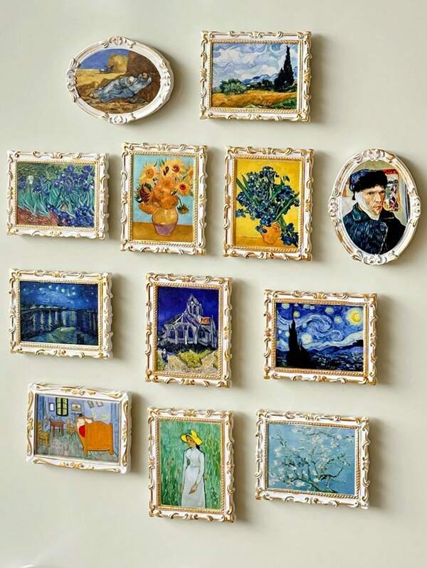 1pc World Famous Painting Mini Frame, Van Gogh Art Series Refrigerator Magnet, High-End Starry Sky Creative Magnetic Photo Frame Retro 3D Decorative Sticker, Travel Souvenir, Home Decor Sticker Best Gifts Birthday Graduation