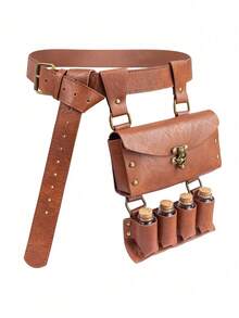2PCS Medieval Alchemy Faux Leather Belt 4 Cork Potion Bottles Halloween Fantasy Wizard Vintage Waist Bag Side Bag Cosplay Accessories - A - View 7