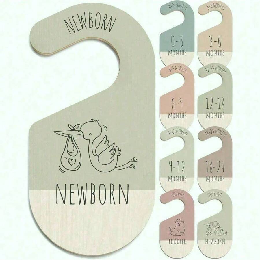 Baby Clothes Dividers For Closet - Wooden Baby Closet Dividers For Nursery & Baby Clothes Organizer - Gender Neutral Baby Clothes Size Dividers For Boy & Girl, 8 Baby Closet Organizers - Multicolor - View 1