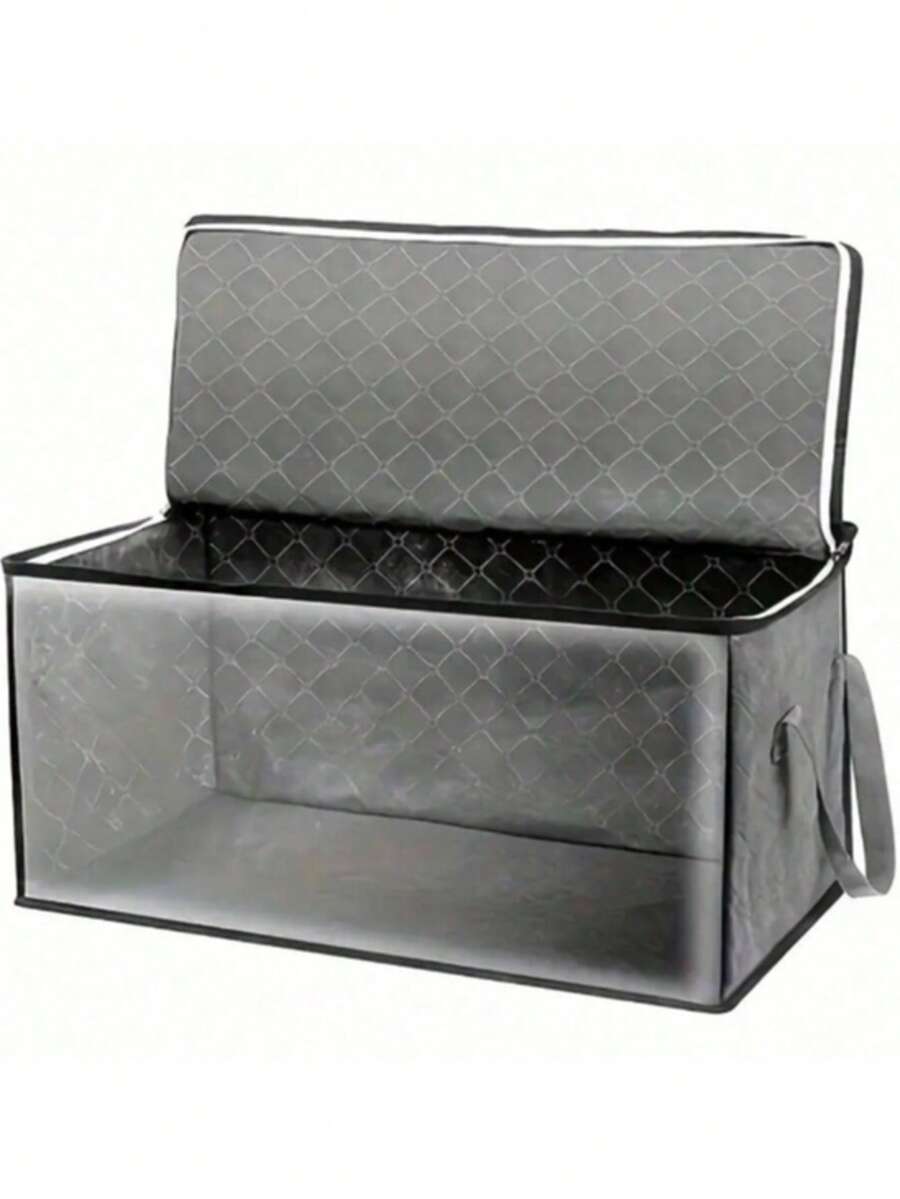 1pc Large Capacity Storage Bag With Transparent Window, Collapsible Quilt/Bedding Storage Box For Closet, Dust-Proof Clothes Packing Bag For Moving, Dorm And Rental Space - Grey - View 1