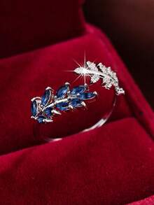 18K Gold Zirconia Ring, 1pc, Minimalist & Practical Multipurpose - Blue - View 3