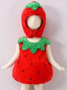 Disfraz de Fresa para Bebé Niño y Niña, Mono Sin Mangas con Ribete de Hojas de Felpa y Gorro, Ropa de Cosplay para Halloween - Rojo - Ver 4