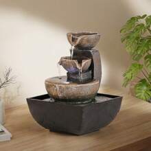 1 pieza Fuente de cascada de resina serena - Fuente de cascada de resina serena, alimentada por USB, voltaje bajo ≤36V, característica decorativa de agua fluida de sobremesa para relajación en el hogar y la oficina