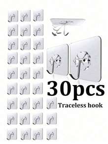 100/60/30/10pcs Adhesive Wall Hooks, Clear Self-Adhesive Hooks, Waterproof Damage-Free Hanging Hooks, Stainless Steel Detachable Wall Stickers, Bathroom Clothes Rack, Odorless Door Hanger, No-Drill Kitchen Hooks. Suitable For Bathroom, Shower, Kitchen, Outdoor, Towels, Keys. Transparent Strong Adhesive Hooks, No-Drill, Multi-Function Storage Rack, Ideal For Home, Kitchen, Bathroom, Living Room