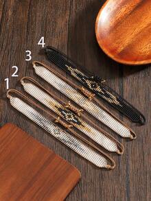 1pc Unisex Fashion Bracelet, Bohemian Style Matte Beaded Geometric Rhombus Pattern Handmade Woven Bracelet, Versatile For Daily Wear, Gift And Casual/Holiday