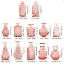 12 Pcs/Set Vintage Pink Glass Vases, Transparent Glass Small Flower Vase Set