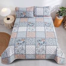 5-Piece Quilt Patchwork Bedspread Sets, Ultra Soft Floral Coverlet Bedding Set With Printed Pattern, Microfiber Quilts For Queen King Size Bed Lightweight Reversible Bedspread, All Season Use, 1 Bedspread & 4 Pillowcases Bedding Set Quilted Room Décor - Floral - View 6