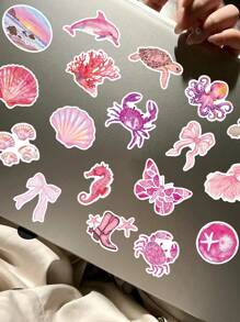 50 piezas Pegatinas de niña de playa rosa para DIY en cuaderno, portátil, funda de teléfono, planificador, casco, guitarra - Desechable