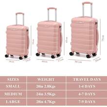 RMW Suitcase Large Medium Cabin Size | Hard Shell | Lightweight | 4 Dual Spinner Wheels | Trolley Luggage Suitcase | Hold Check In Luggage | TSA Combination Lock (Pink, Cabin 20" + Large 28") - Pink - View 6