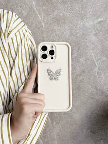 1pc Plain Dopamine Matte Sparkly Butterfly Simple & Clean Phone Case Fit For 16 Pro Max,International Version, Not The Domestic Version - White - View 5