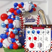 156 Peças Conjunto de Balões de Látex com Tema de Beisebol Vermelho, Preto, Branco e Azul, Kit de Guirlanda e Arco para Decoração de Bottom de Festa de Aniversário ou Evento Interno